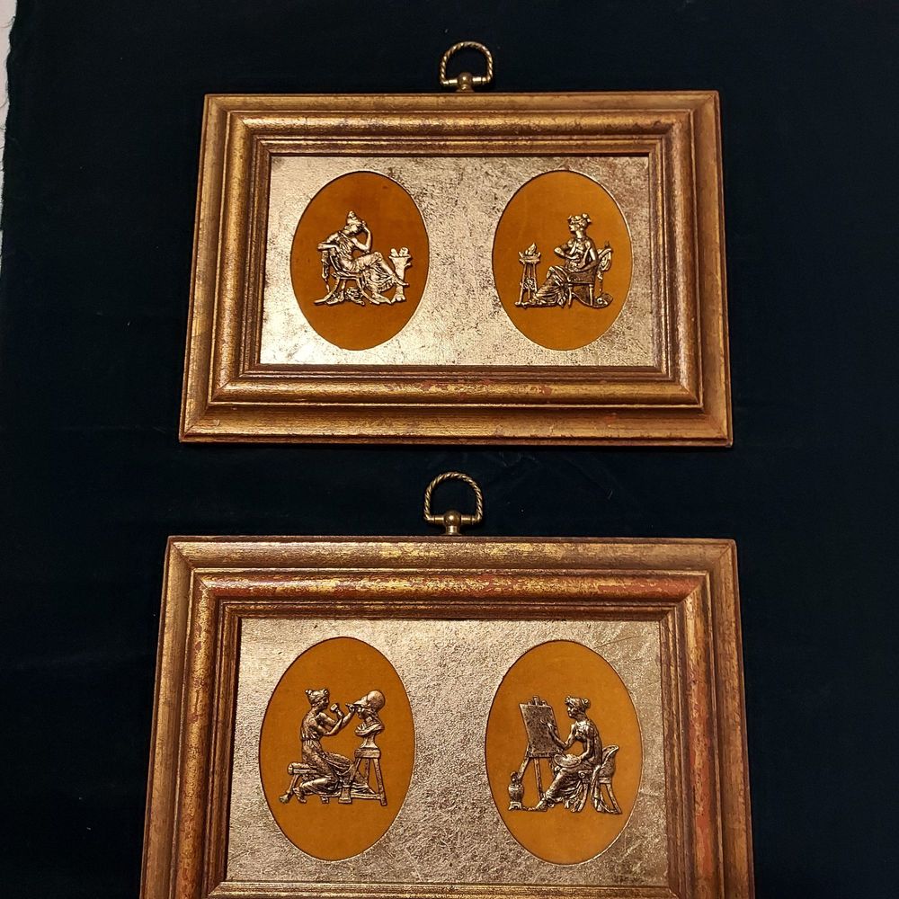 2 Vintage Melissa Lee Miniatures on Antique Gold Velvet Greek Artists